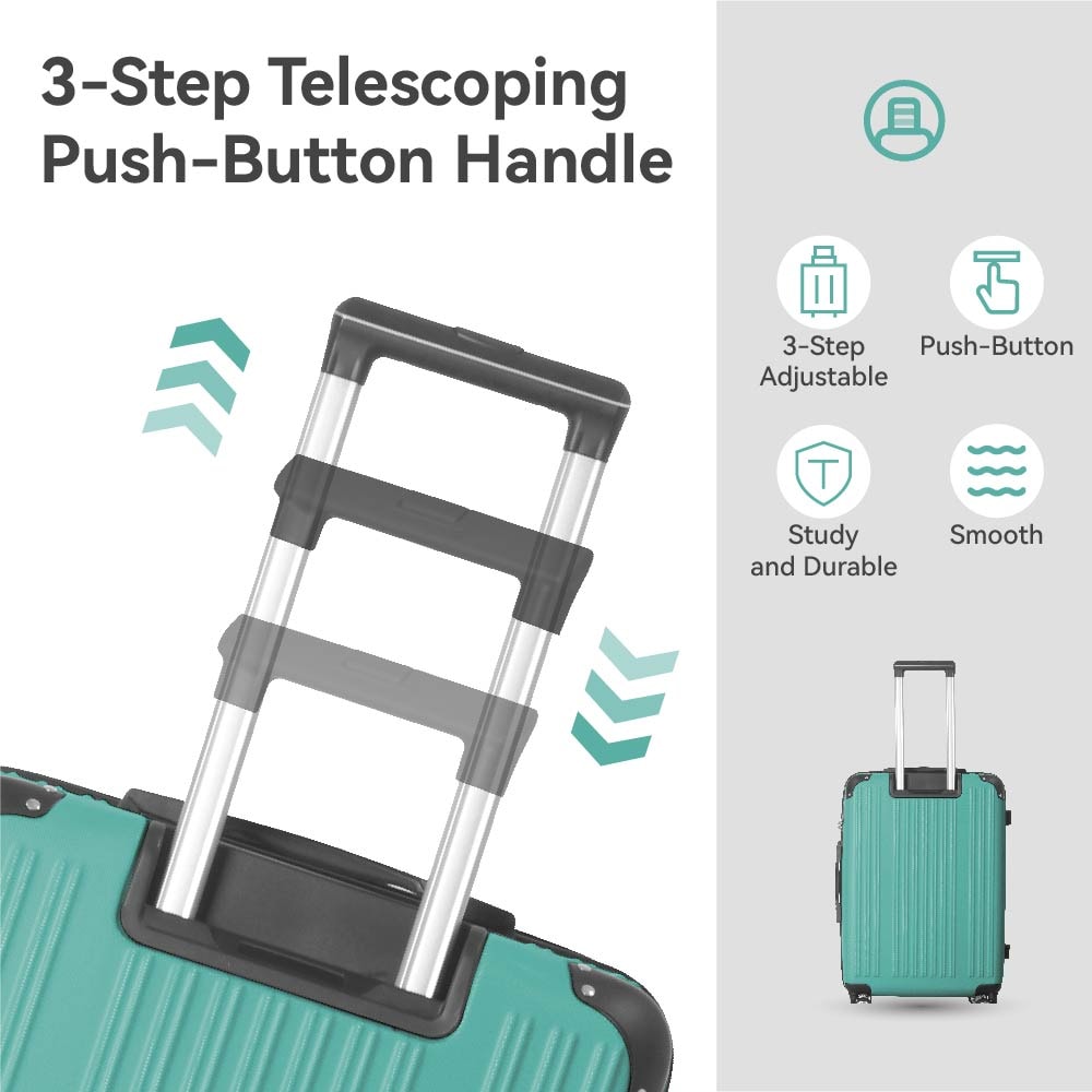 3-Piece Lightweight ABS Hardshell Luggage Set (20", 24", 26") In Fresh Green With Spinner Wheels, TSA Lock, And Adjustable Telescopic Handle - Durable Travel Suitcases_voghion.com